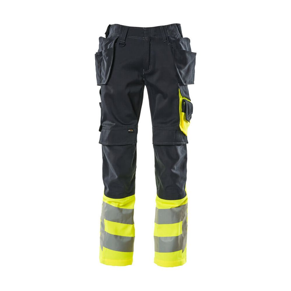 Mascot Hi-Vis Work Trousers Holster-Pockets 17531-860 Front #colour_dark-navy-blue-hi-vis-yellow