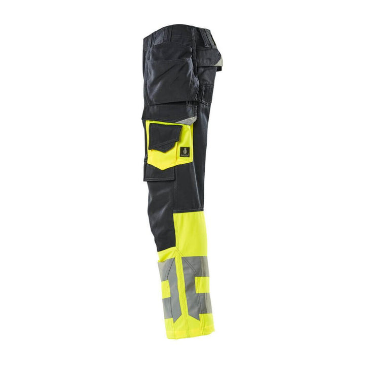 Mascot Hi-Vis Work Trousers Holster-Pockets 17531-860 Right #colour_dark-navy-blue-hi-vis-yellow