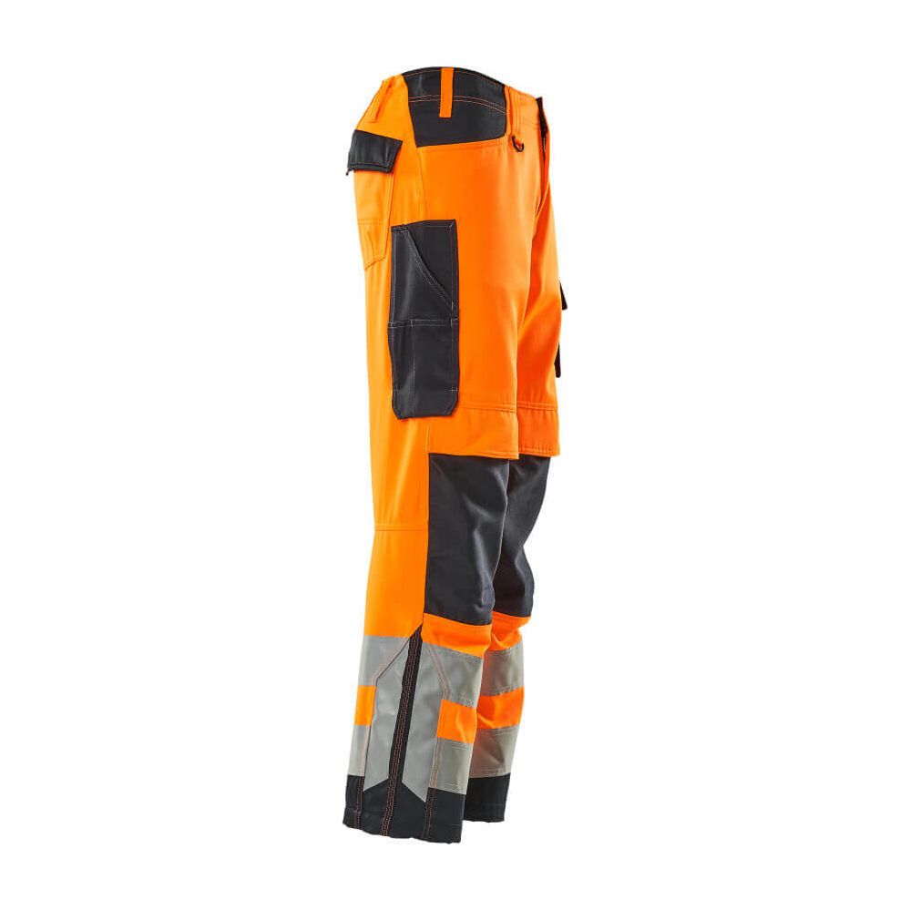 Mascot Kendal Hi-Vis Trousers 15579-860 Left #colour_hi-vis-orange-dark-navy-blue