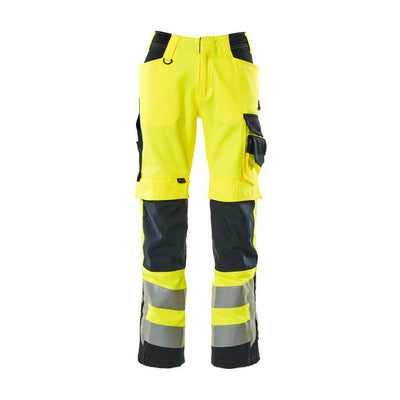 Mascot Kendal Hi-Vis Trousers 15579-860 Front #colour_hi-vis-yellow-dark-navy-blue