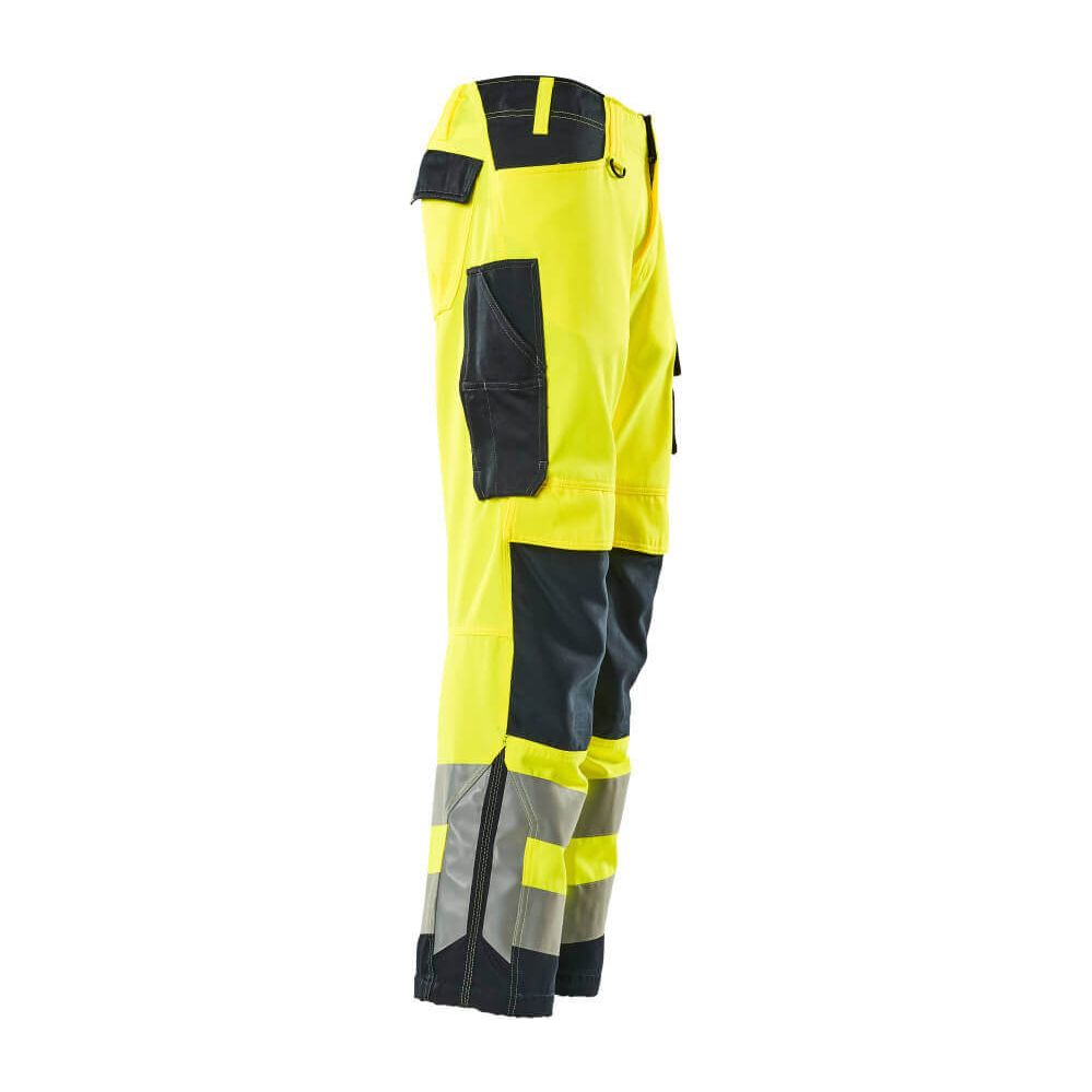 Mascot Kendal Hi-Vis Trousers 15579-860 Left #colour_hi-vis-yellow-dark-navy-blue