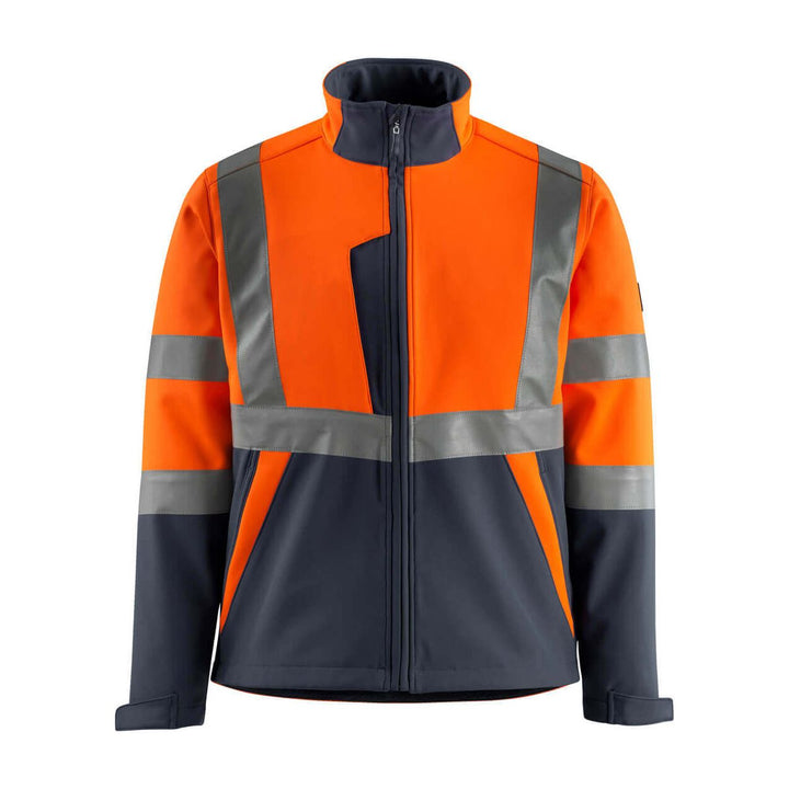 Mascot Kiama Hi-Vis Softshell Jacket 15902-253 Front #colour_hi-vis-orange-dark-navy-blue