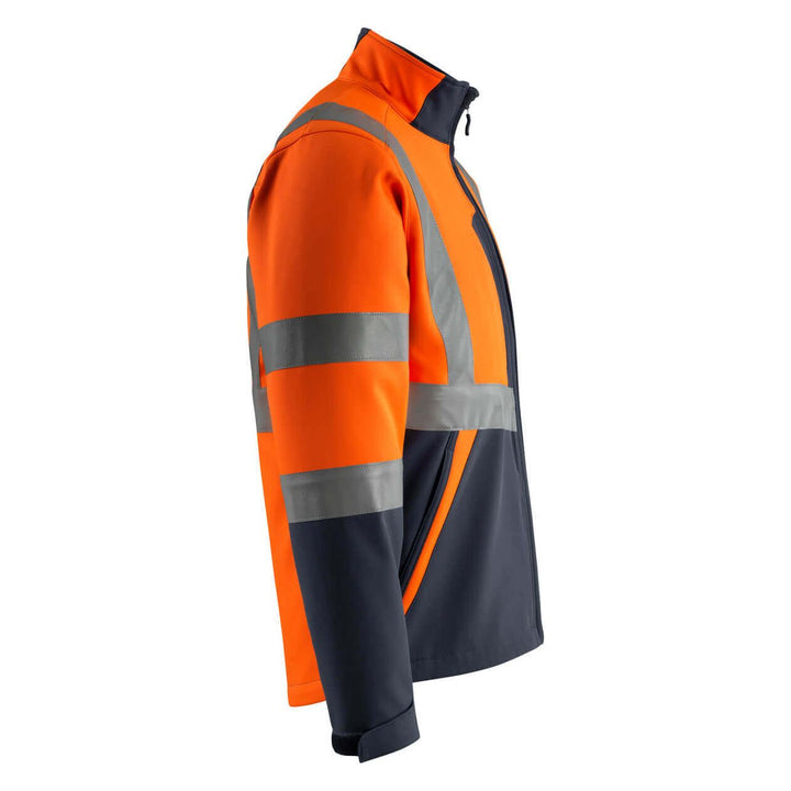 Mascot Kiama Hi-Vis Softshell Jacket 15902-253 Left #colour_hi-vis-orange-dark-navy-blue