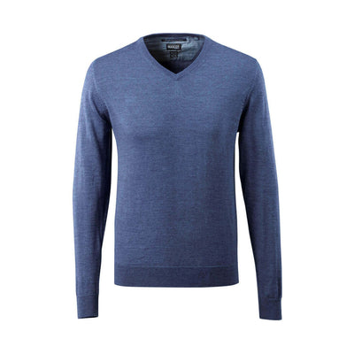 Mascot Knitted V-Neck Sweatshirt Jumper 50635-989 Front #colour_blue-flecked