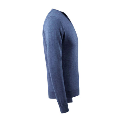 Mascot Knitted V-Neck Sweatshirt Jumper 50635-989 Left #colour_blue-flecked