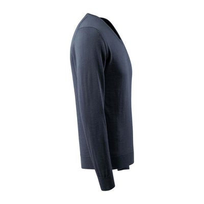 Mascot Knitted V-Neck Sweatshirt Jumper 50635-989 Left #colour_dark-navy-blue