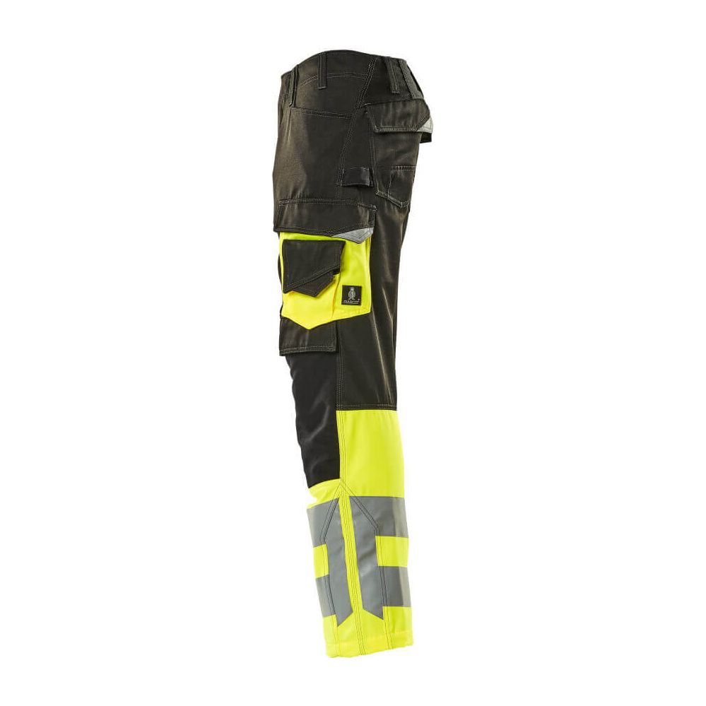 Mascot Leeds Hi-Vis Trousers 15679-860 Right #colour_black-hi-vis-yellow