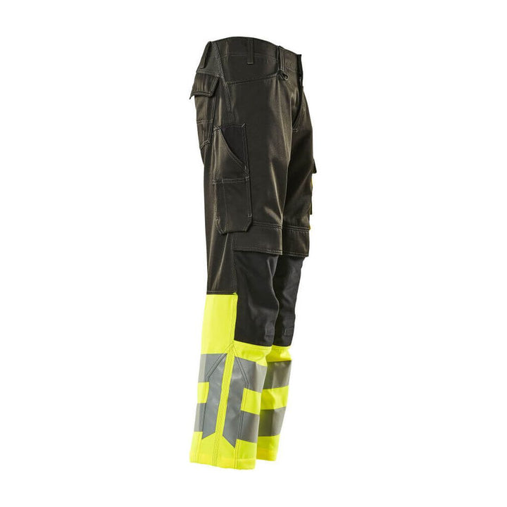 Mascot Leeds Hi-Vis Trousers 15679-860 Left #colour_black-hi-vis-yellow