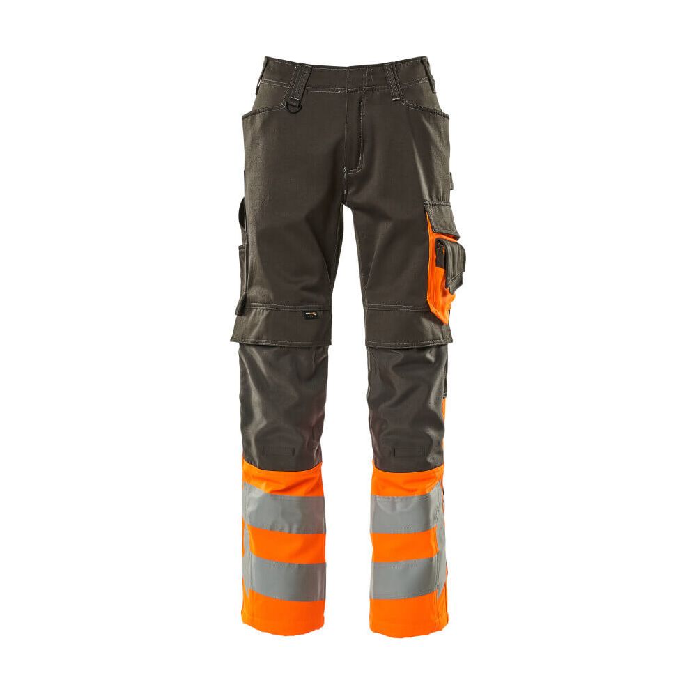 Mascot Leeds Hi-Vis Trousers 15679-860 Front #colour_dark-anthracite-grey-hi-vis-orange