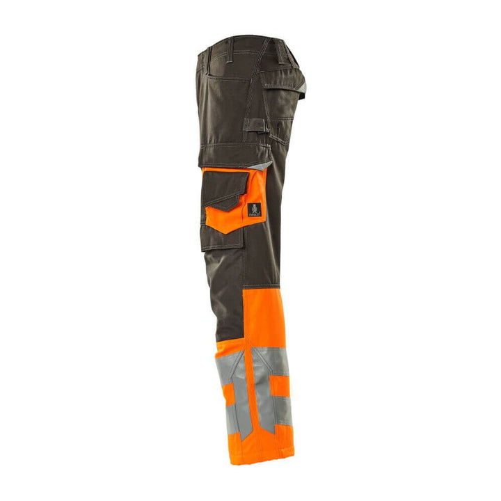 Mascot Leeds Hi-Vis Trousers 15679-860 Right #colour_dark-anthracite-grey-hi-vis-orange