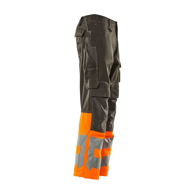 Mascot Leeds Hi-Vis Trousers 15679-860 Left #colour_dark-anthracite-grey-hi-vis-orange