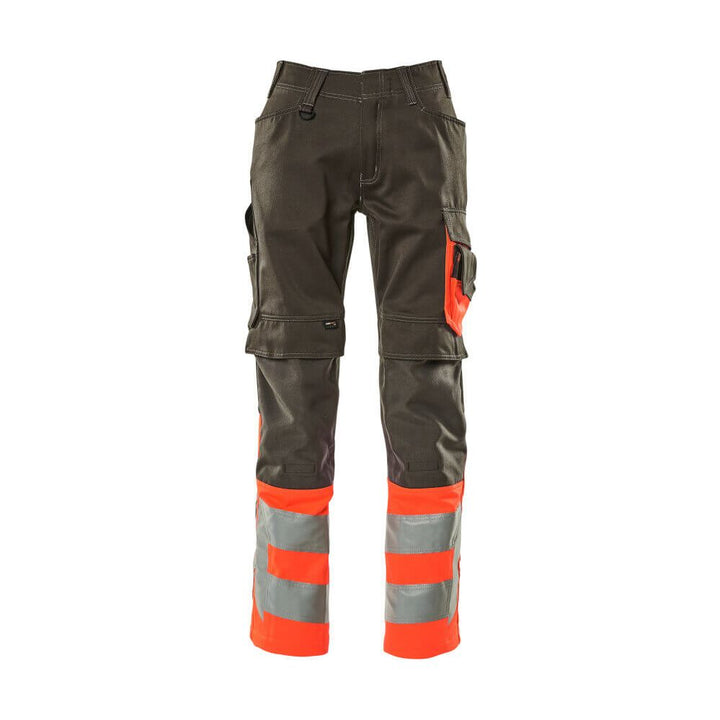 Mascot Leeds Hi-Vis Trousers 15679-860 Front #colour_dark-anthracite-grey-hi-vis-red