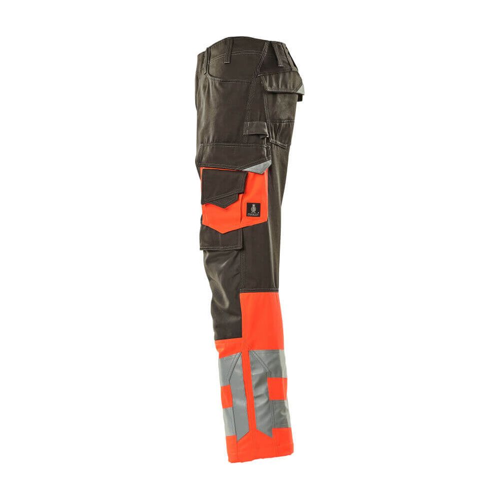 Mascot Leeds Hi-Vis Trousers 15679-860 Right #colour_dark-anthracite-grey-hi-vis-red