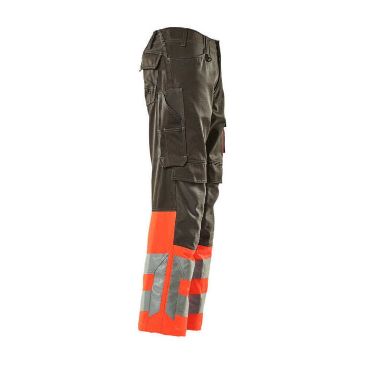 Mascot Leeds Hi-Vis Trousers 15679-860 Left #colour_dark-anthracite-grey-hi-vis-red