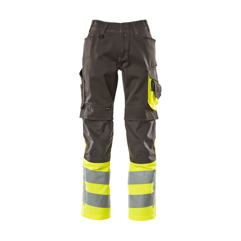 Mascot Leeds Hi-Vis Trousers 15679-860 Front #colour_dark-anthracite-grey-hi-vis-yellow