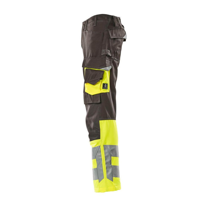 Mascot Leeds Hi-Vis Trousers 15679-860 Right #colour_dark-anthracite-grey-hi-vis-yellow