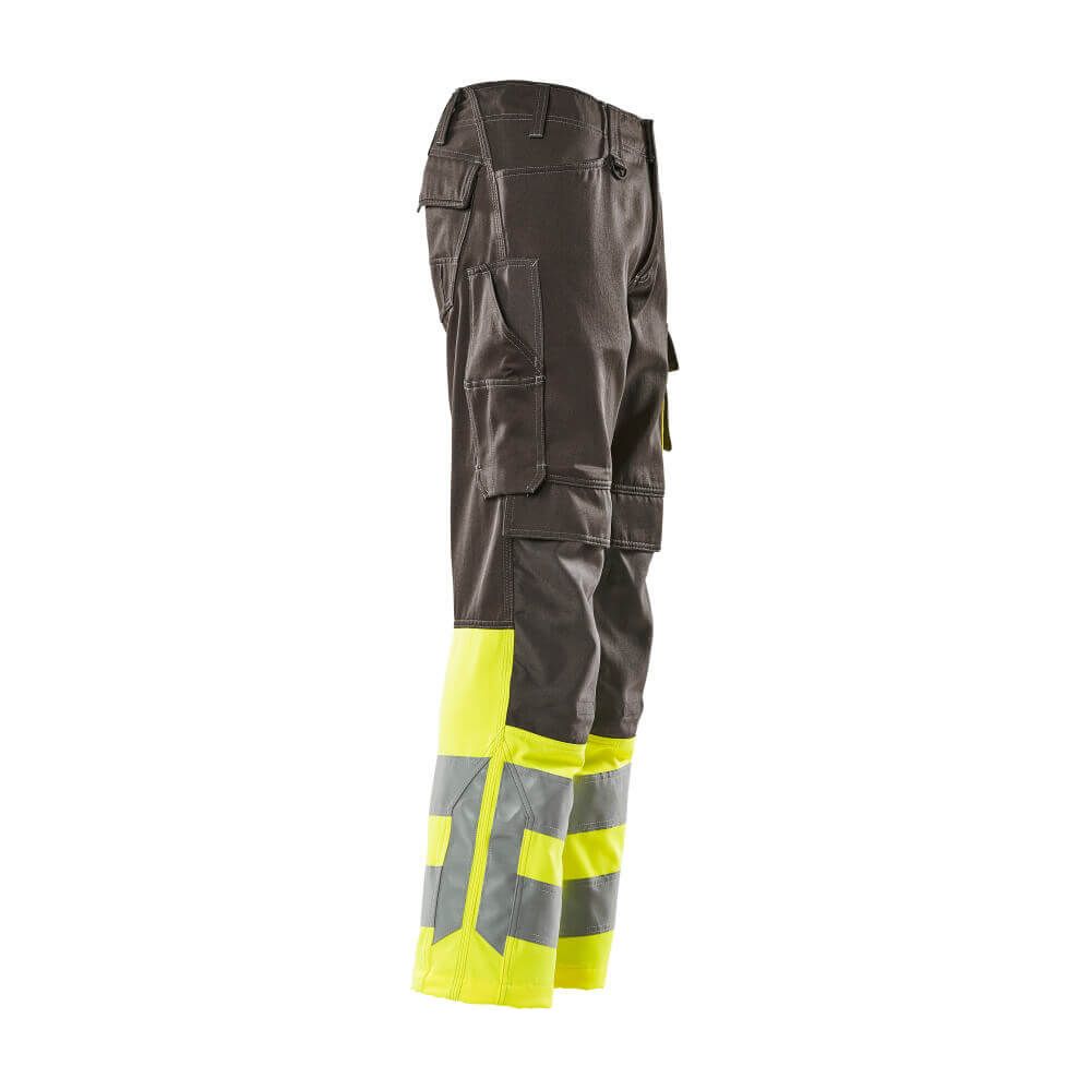 Mascot Leeds Hi-Vis Trousers 15679-860 Left #colour_dark-anthracite-grey-hi-vis-yellow