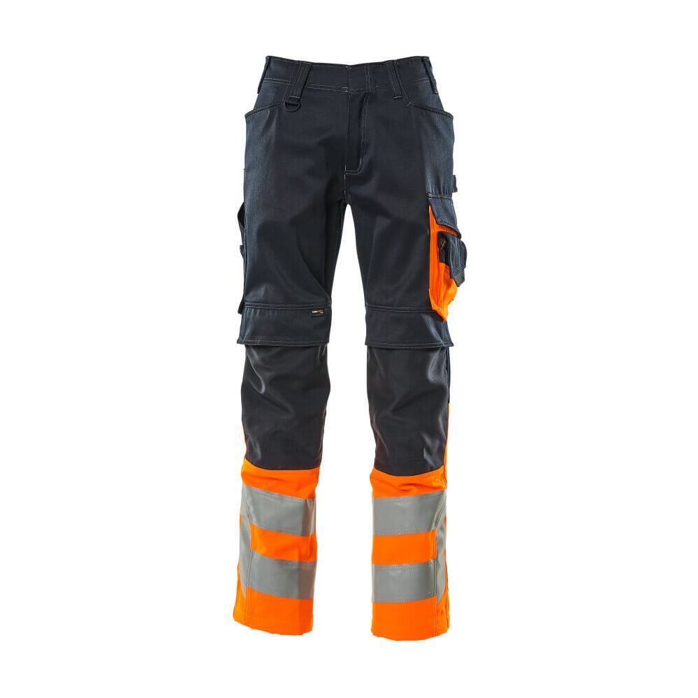 Mascot Leeds Hi-Vis Trousers 15679-860 Front #colour_dark-navy-blue-hi-vis-orange