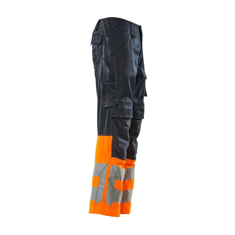 Mascot Leeds Hi-Vis Trousers 15679-860 Left #colour_dark-navy-blue-hi-vis-orange