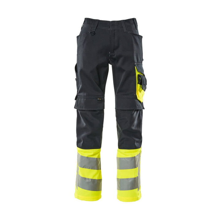 Mascot Leeds Hi-Vis Trousers 15679-860 Front #colour_dark-navy-blue-hi-vis-yellow