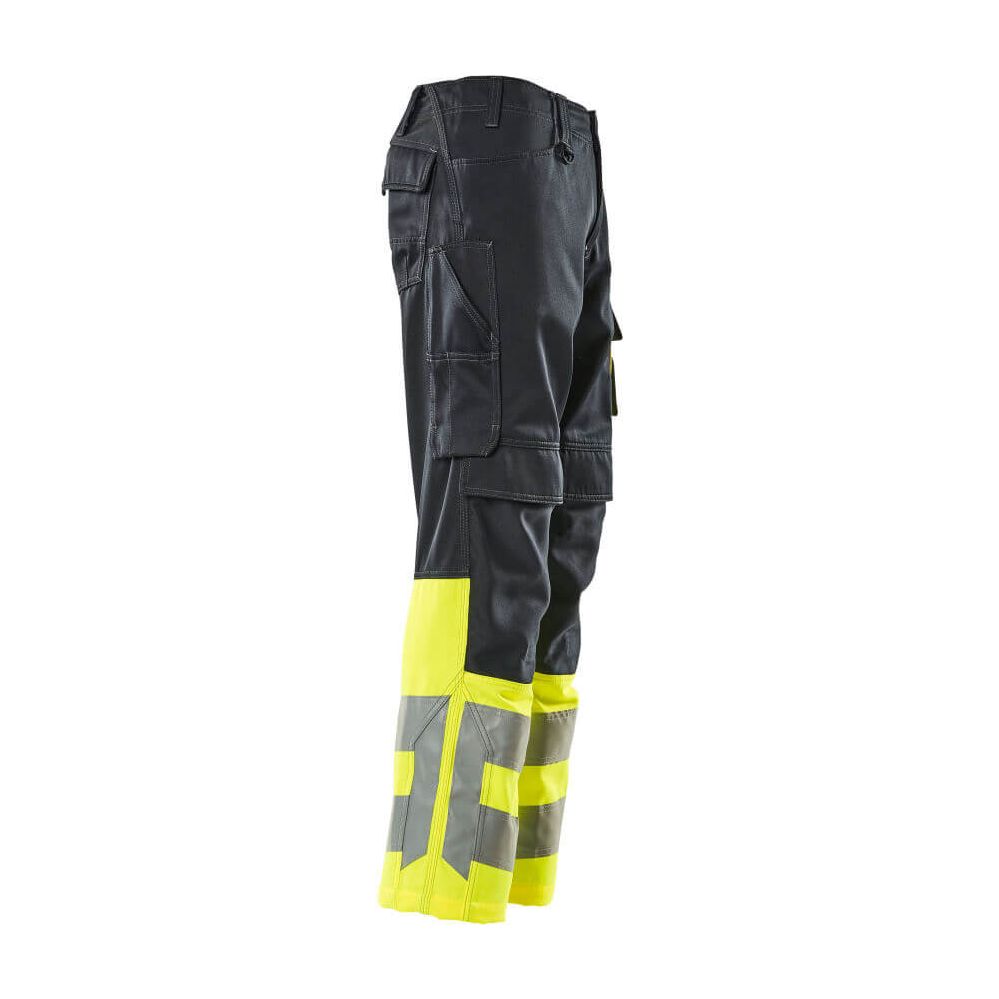 Mascot Leeds Hi-Vis Trousers 15679-860 Left #colour_dark-navy-blue-hi-vis-yellow