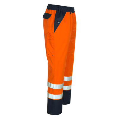 Mascot Linz Hi-Vis Over-Trousers 07090-880 Left #colour_hi-vis-orange-navy-blue