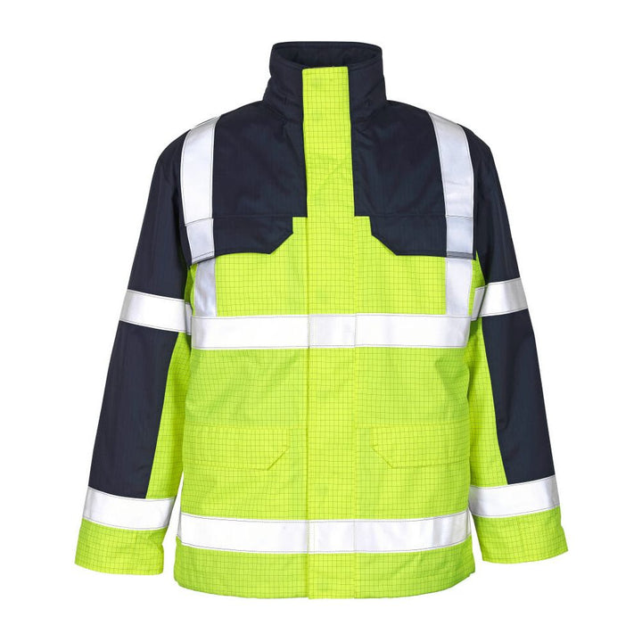 Mascot Lungern Work Parka Jacket 06831-064 Front #colour_hi-vis-yellow-navy-blue