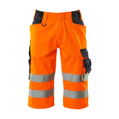 Mascot Luton 3-4-Length Hi-Vis Trousers 15549-860 Front #colour_hi-vis-orange-dark-navy-blue