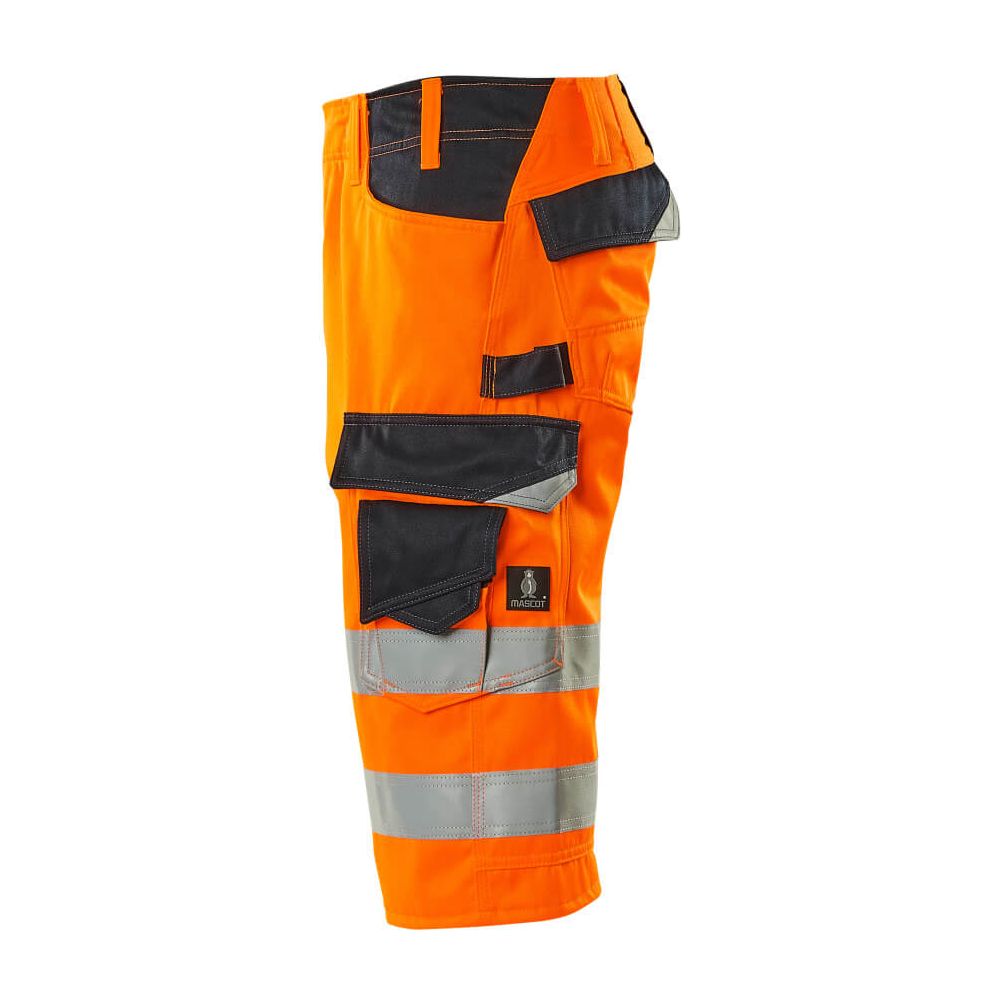 Mascot Luton 3-4-Length Hi-Vis Trousers 15549-860 Right #colour_hi-vis-orange-dark-navy-blue