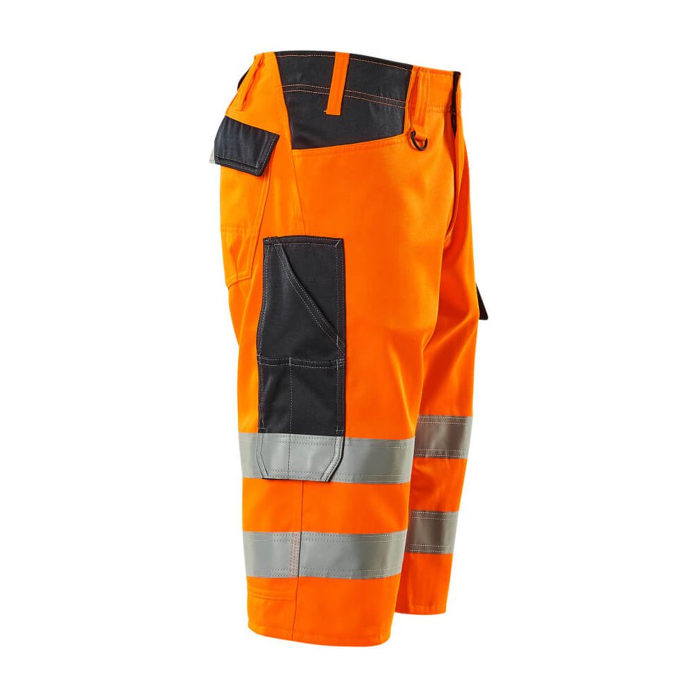Mascot Luton 3-4-Length Hi-Vis Trousers 15549-860 Left #colour_hi-vis-orange-dark-navy-blue