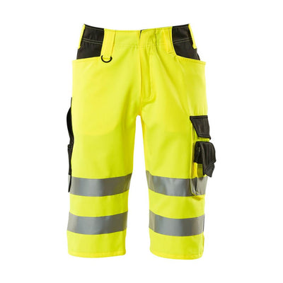 Mascot Luton 3-4-Length Hi-Vis Trousers 15549-860 Front #colour_hi-vis-yellow-black