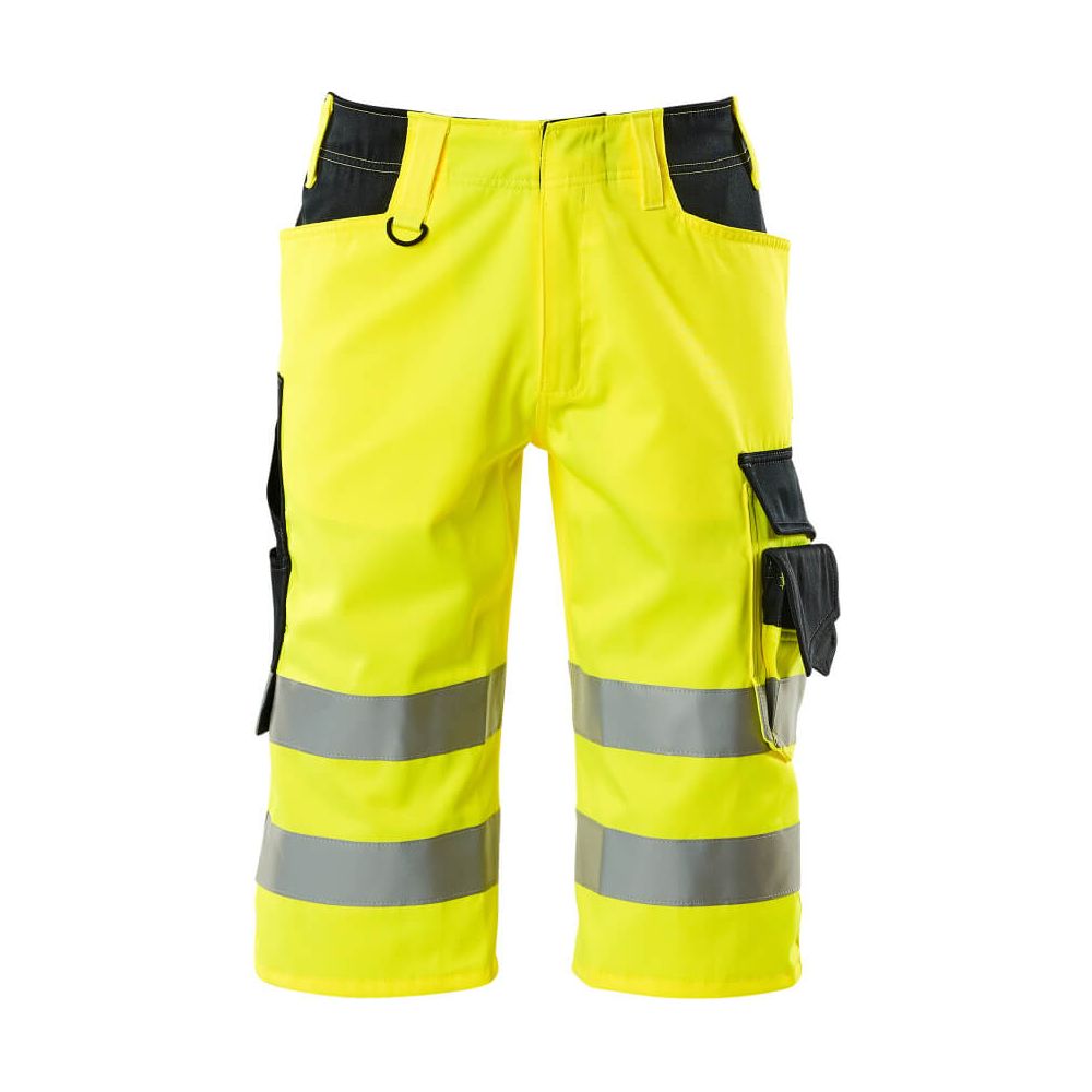 Mascot Luton 3-4-Length Hi-Vis Trousers 15549-860 Front #colour_hi-vis-yellow-dark-navy-blue
