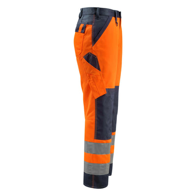 Mascot Maitland Hi-Vis Trousers 15979-948 Left #colour_hi-vis-orange-dark-navy-blue