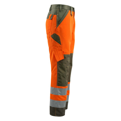 Mascot Maitland Hi-Vis Trousers 15979-948 Left #colour_hi-vis-orange-moss-green