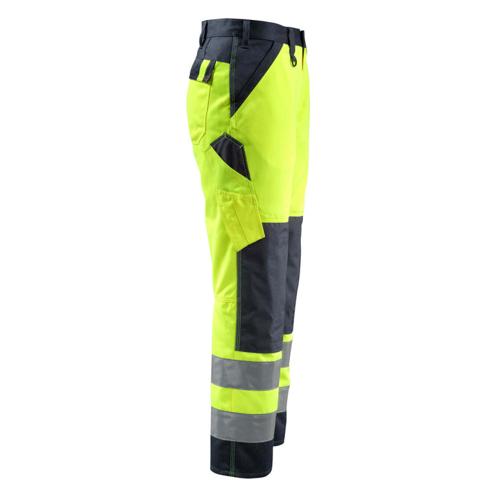 Mascot Maitland Hi-Vis Trousers 15979-948 Left #colour_hi-vis-yellow-dark-navy-blue