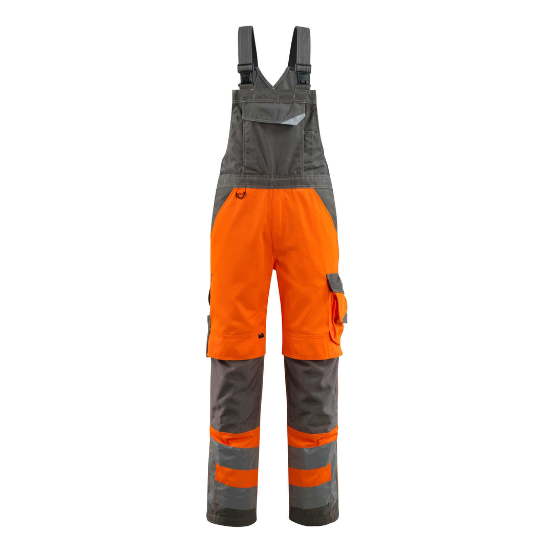 Mascot Newcastle Hi-Vis Bib-Brace Overall 15569-860 Front #colour_hi-vis-orange-dark-anthracite-grey