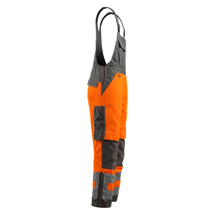 Mascot Newcastle Hi-Vis Bib-Brace Overall 15569-860 Left #colour_hi-vis-orange-dark-anthracite-grey