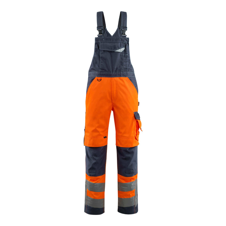 Mascot Newcastle Hi-Vis Bib-Brace Overall 15569-860 Front #colour_hi-vis-orange-dark-navy-blue