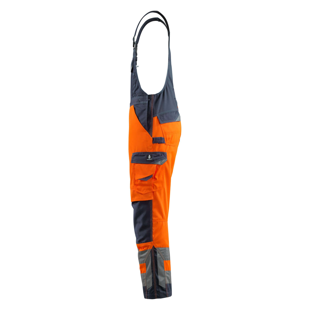 Mascot Newcastle Hi-Vis Bib-Brace Overall 15569-860 Right #colour_hi-vis-orange-dark-navy-blue