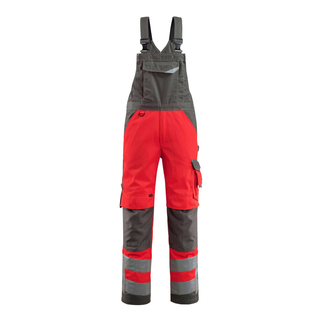 Mascot Newcastle Hi-Vis Bib-Brace Overall 15569-860 Front #colour_hi-vis-red-dark-anthracite-grey