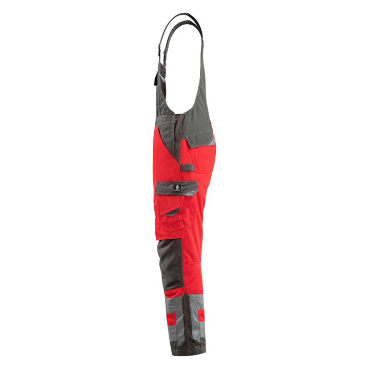 Mascot Newcastle Hi-Vis Bib-Brace Overall 15569-860 Right #colour_hi-vis-red-dark-anthracite-grey