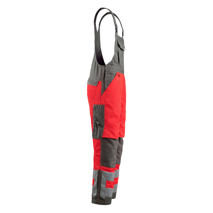 Mascot Newcastle Hi-Vis Bib-Brace Overall 15569-860 Left #colour_hi-vis-red-dark-anthracite-grey