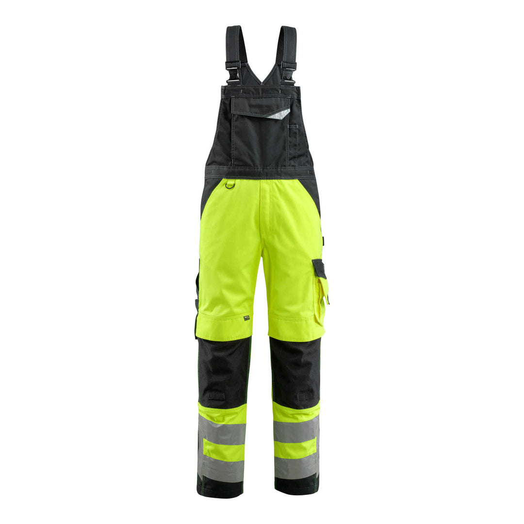 Mascot Newcastle Hi-Vis Bib-Brace Overall 15569-860 Front #colour_hi-vis-yellow-black