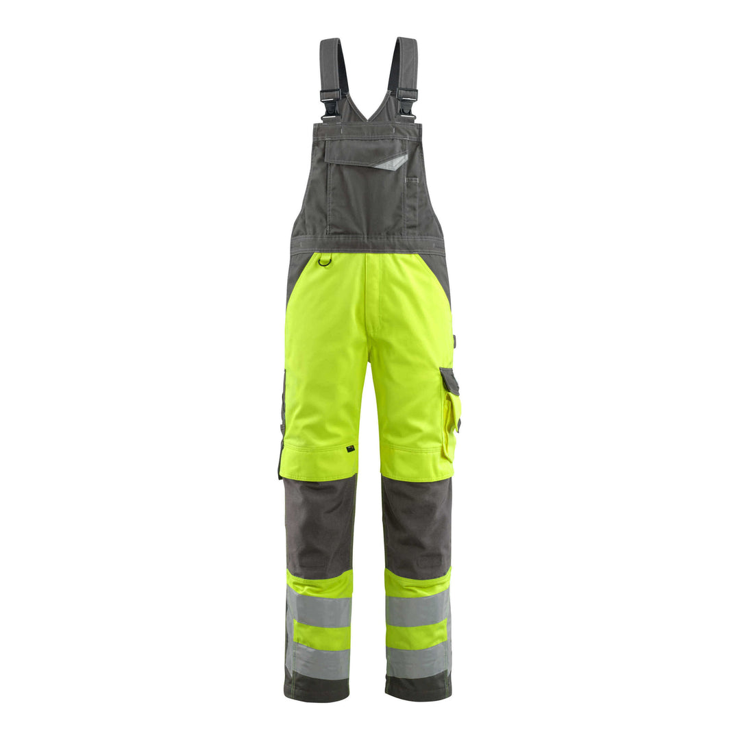 Mascot Newcastle Hi-Vis Bib-Brace Overall 15569-860 Front #colour_hi-vis-yellow-dark-anthracite-grey