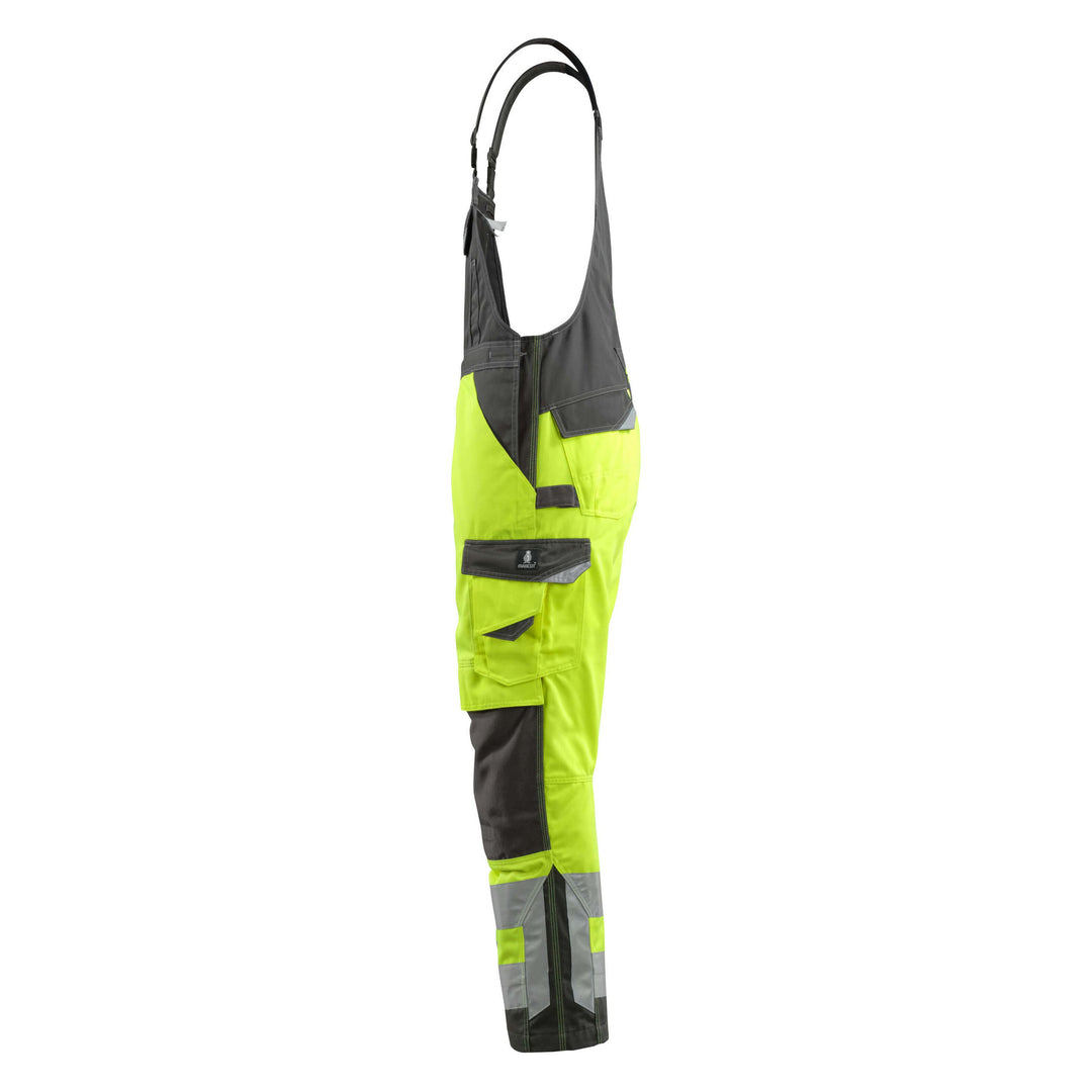 Mascot Newcastle Hi-Vis Bib-Brace Overall 15569-860 Right #colour_hi-vis-yellow-dark-anthracite-grey