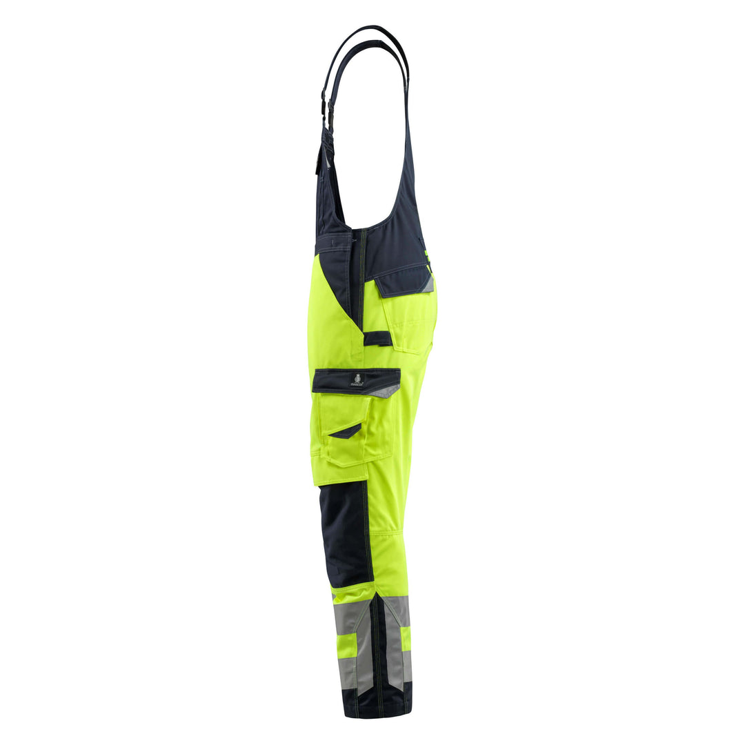 Mascot Newcastle Hi-Vis Bib-Brace Overall 15569-860 Right #colour_hi-vis-yellow-dark-navy-blue