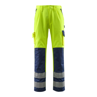 Mascot Olinda Hi-Vis Work Trousers 07179-470 Front #colour_hi-vis-yellow-navy-blue
