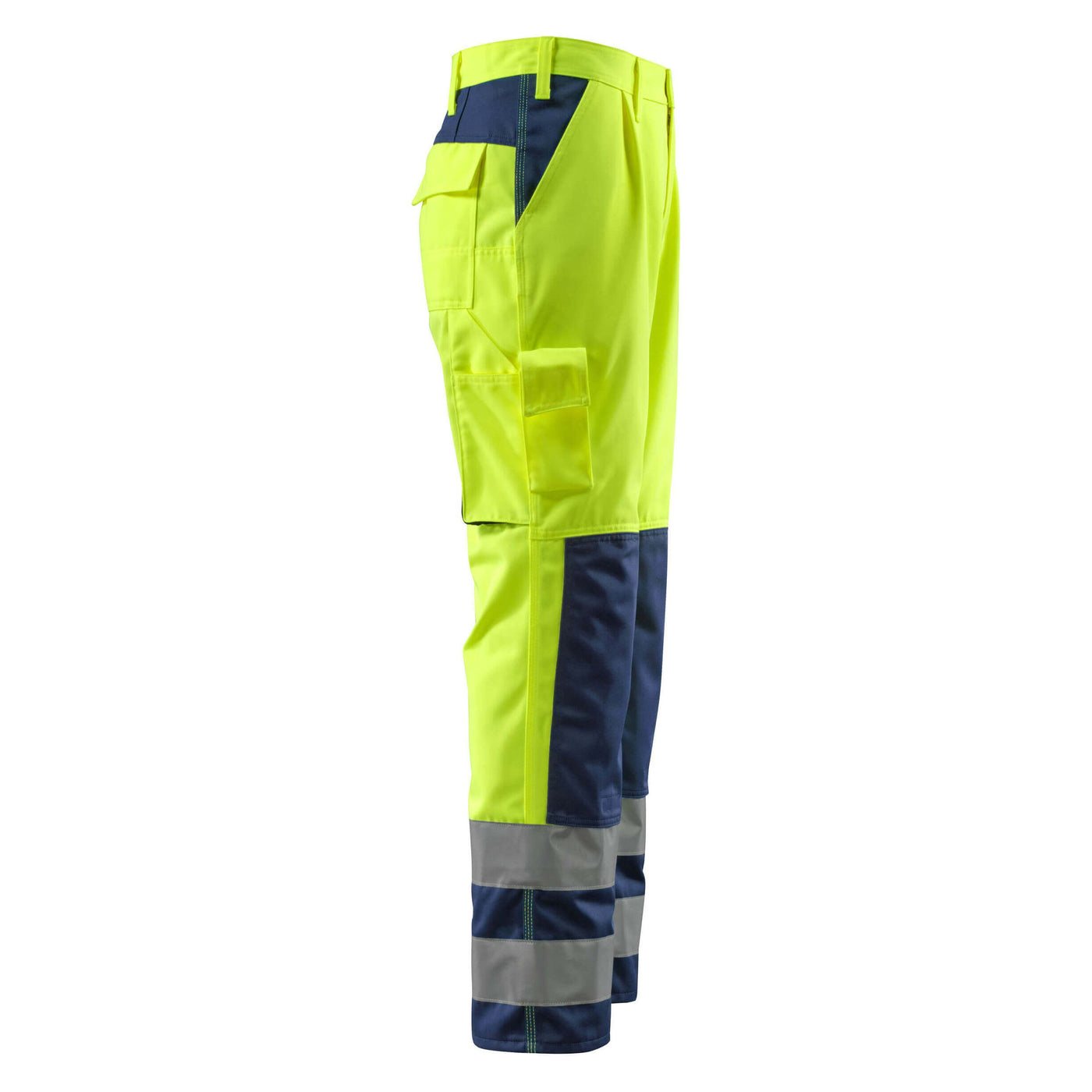 Mascot Olinda Hi-Vis Work Trousers 07179-470 Left #colour_hi-vis-yellow-navy-blue