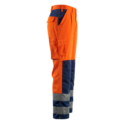 Mascot Olinda Hi-Vis Work Trousers 07179-860 Left #colour_hi-vis-orange-navy-blue