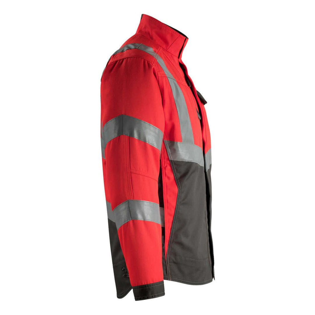 Mascot Oxford Hi-Vis Work Jacket 15509-860 Left #colour_hi-vis-red-dark-anthracite-grey